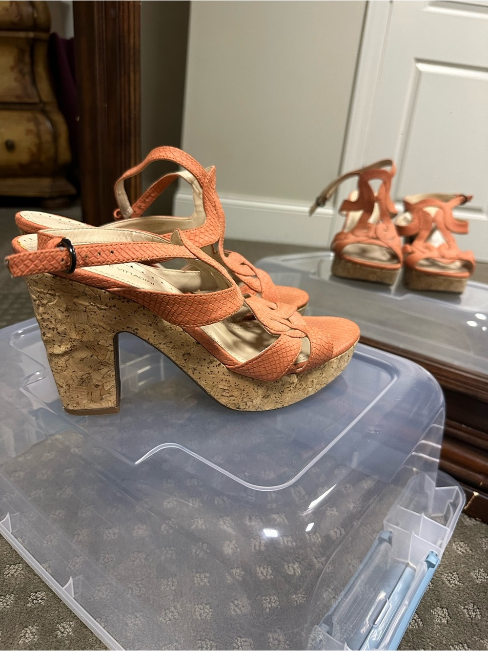 Adrienne Vittadini Coral Cork Platform Wedge Sandals